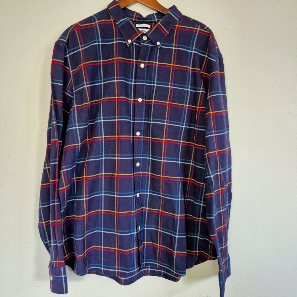 Old Navy New With Tags Meds Button Down Long Sleeve Plaid Shirt Slim Fit XXL